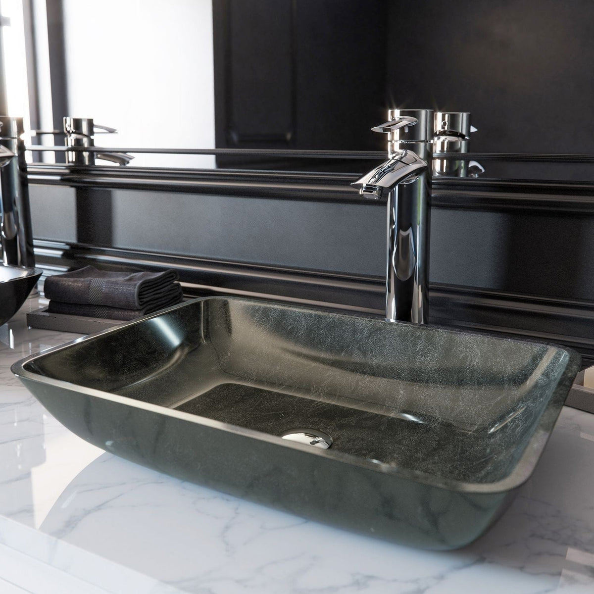 Glass Rectangular Vessel Bathroom Sink/Basin, Grey Onyx P9J1 - product image 5