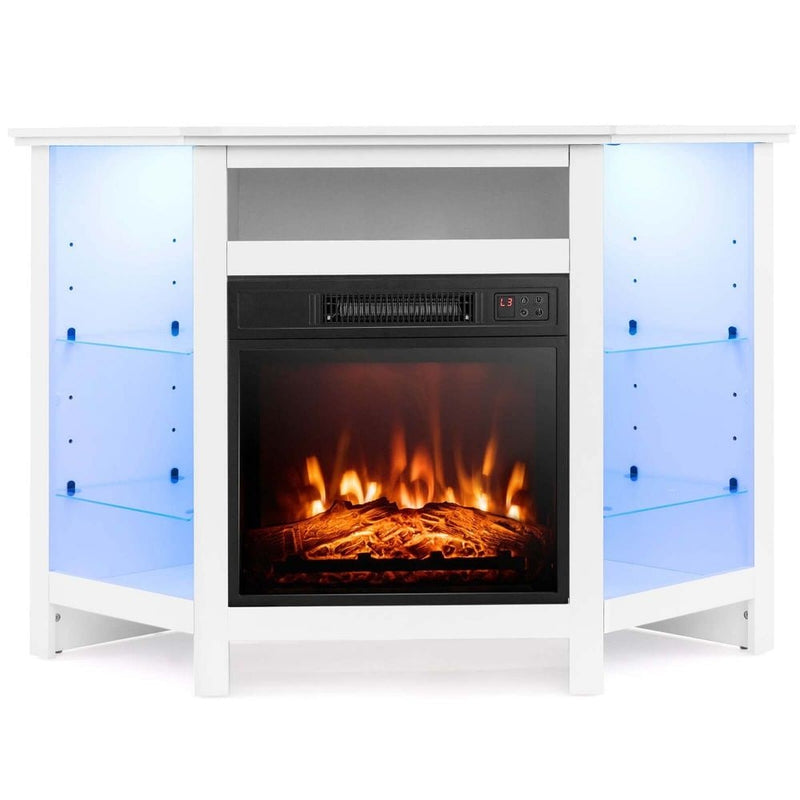 Fireplace TV Stand with LED Lights, White V9C3