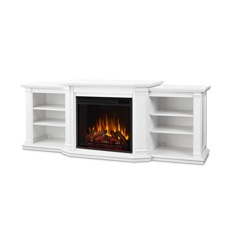 Flame Valmont Media Indoor Electric Fireplace TV Stand, 74-in, 1500W, Includes Remote Control & Firebox, White B1A7