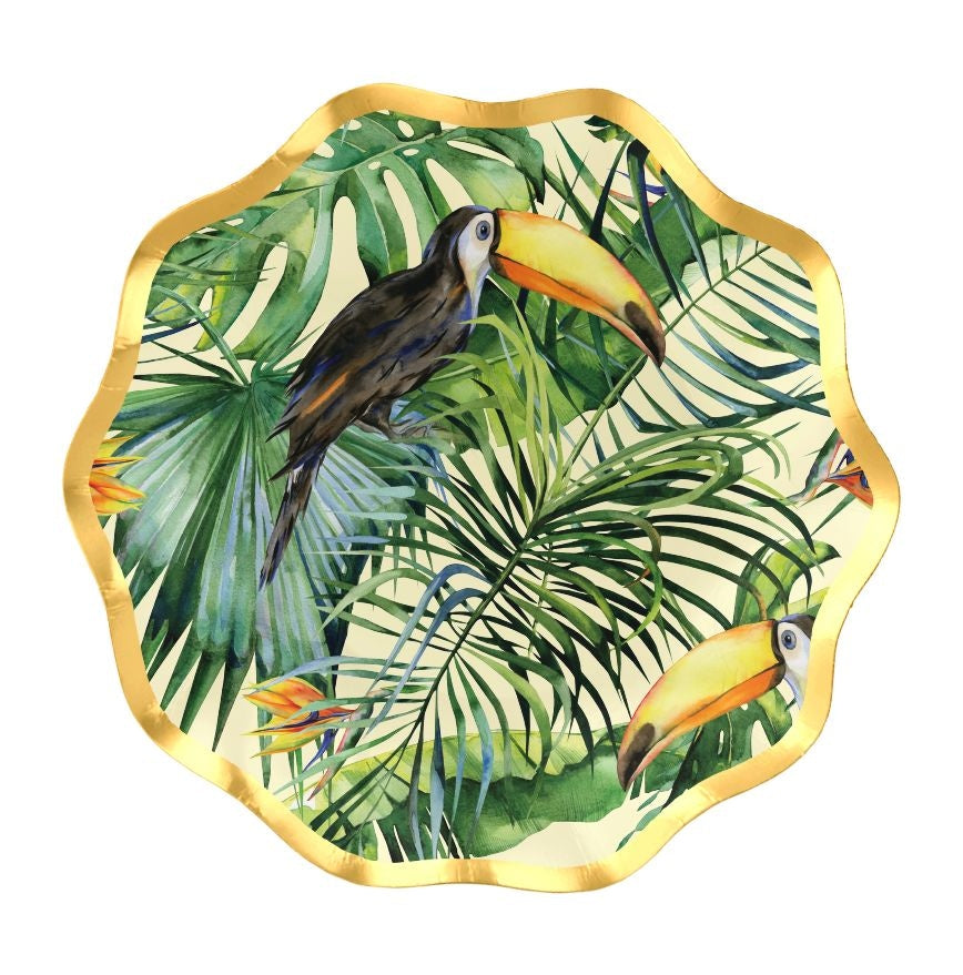 Palm Spring Round Paper Disposable Appetizer Bowls, Green/Gold, 6.5-in, 8-pk, for Summer Party U6Y9 - product image 1