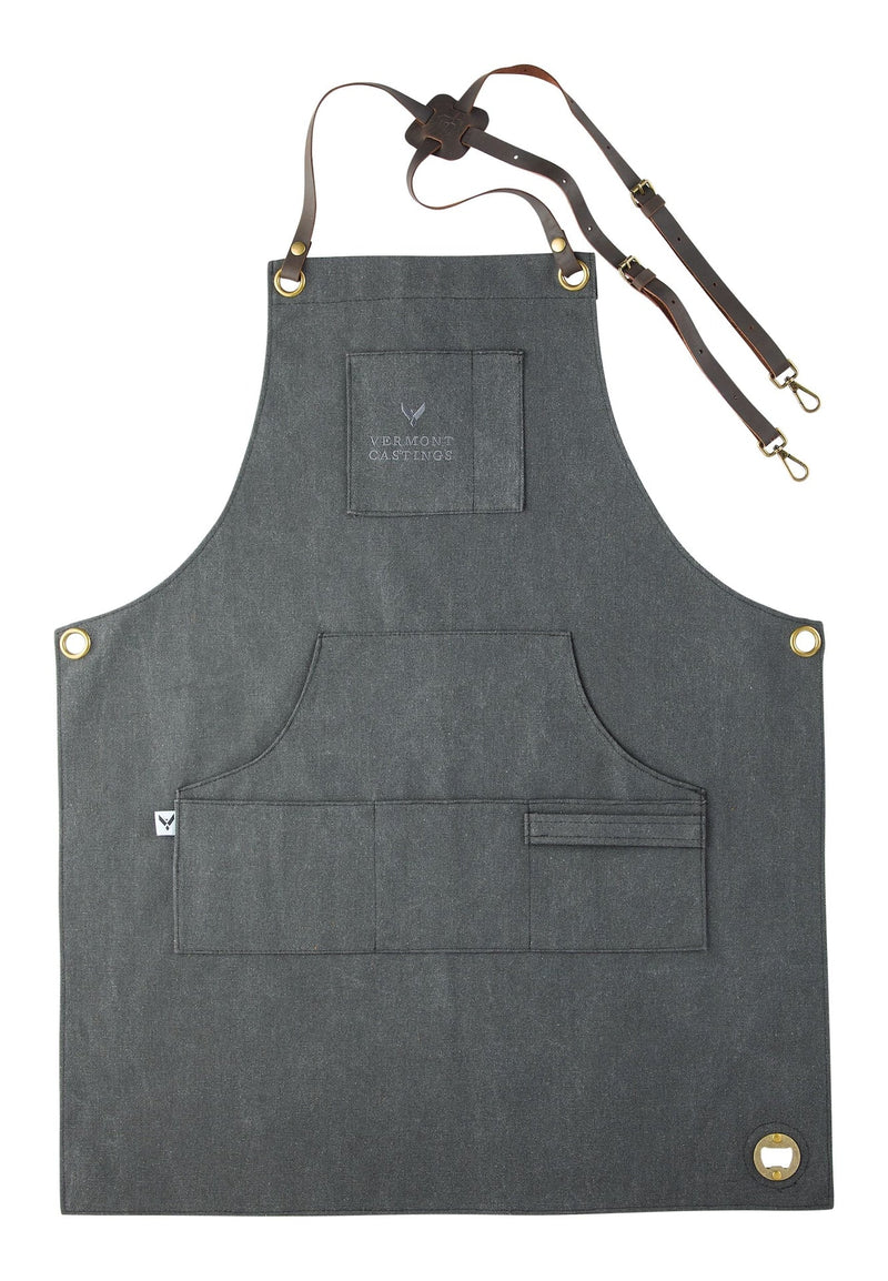 Adjustable Canvas & Leather BBQ Grilling Apron with Pockets, Grey C2W3