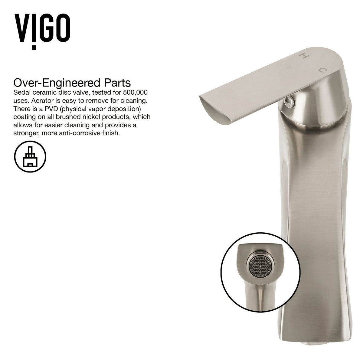 Linus Single Handle Vessel Sink Bathroom Faucet, Brushed Nickel G3A7 - product image 3