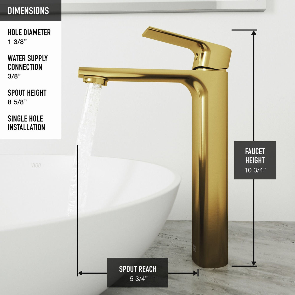 Norfolk Single Handle Vessel Single Hole Bathroom Sink Faucet, Matte Gold F8K3 - product image 7