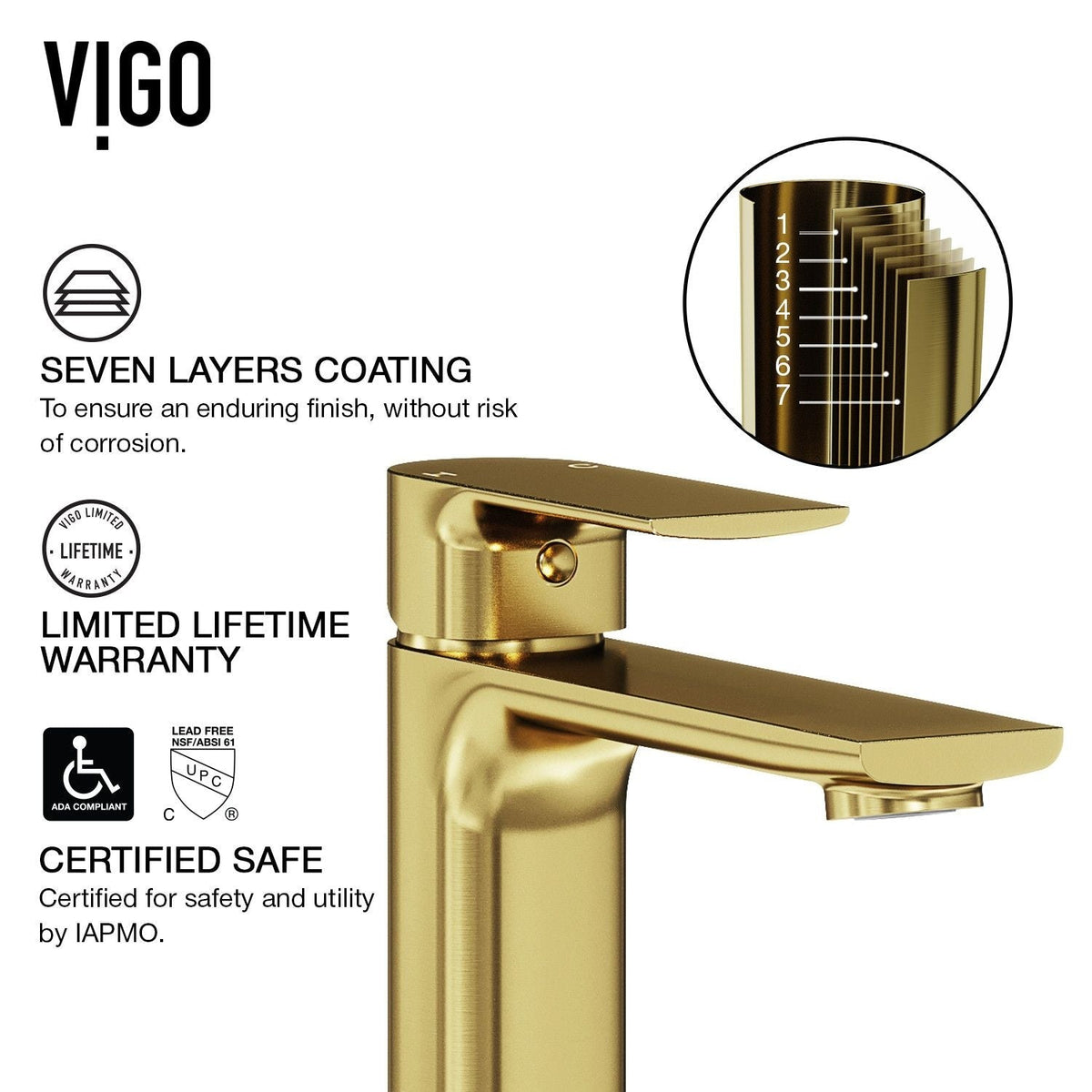 Norfolk Single Handle Vessel Single Hole Bathroom Sink Faucet, Matte Gold F8K3 - product image 8